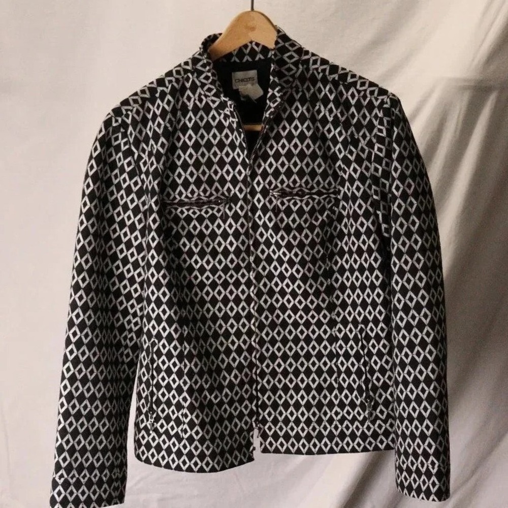 Chico's motto‎ fashion jacket women size 2 with art deco diamond design black